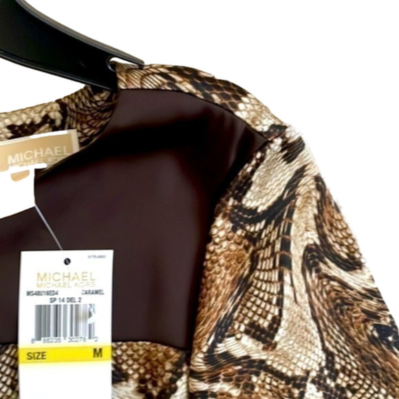 NWT Michael Kors Dress snake print gold logo embossed tie waist belt animal - Picture 6 of 16